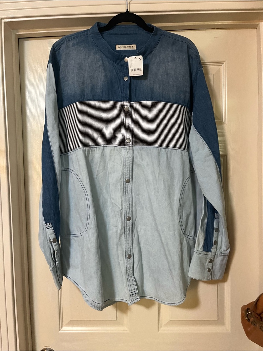 NWT Free People We The Free Colorblock Denim Shirt Jacket L $148